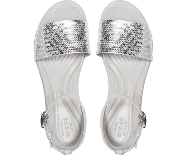 Crocs LeighAnn Ankle-Rem Sequin Kilklack Silver | 26260134