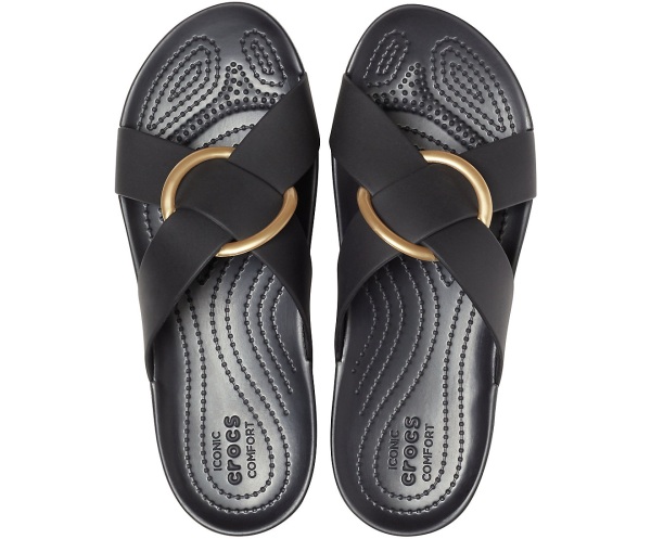 Crocs Serena Cross-Band Badtofflor Svarta | 86025101