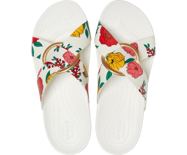 Crocs Serena Printed Cross-Band Badtofflor Vita | 43307943