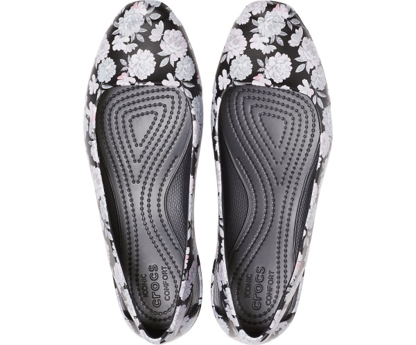 Crocs Sienna Floral Platta Svarta | 78324289