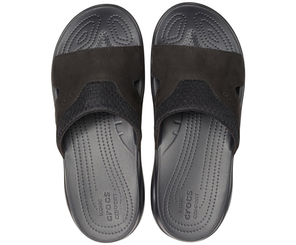 Crocs Swiftwater Läder Badtofflor Svarta | 40505712
